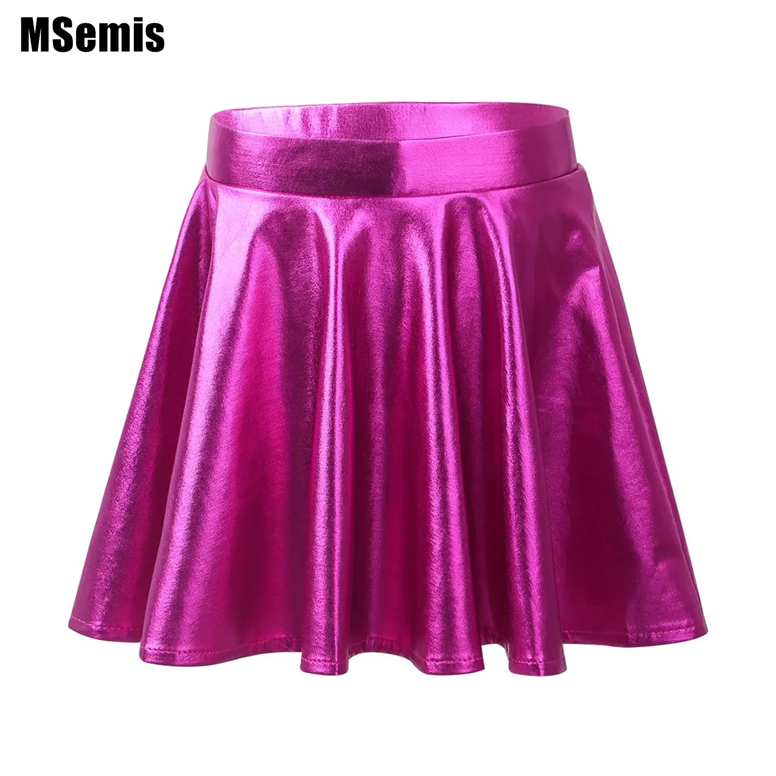 

Kids Girls Glossy Metallic Dance Skirts Flared Pleated A-Line Mini Skirt Children Fashion Ballet Dance Gymnastics Skating Skort