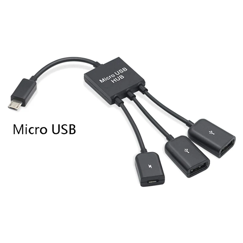 3 in 1 Micro Usb Type C Hub Male To Female Double Usb 2.0 Host Otg Adapter Cable for Smartphone Computer Tablet 3 Port image 6
