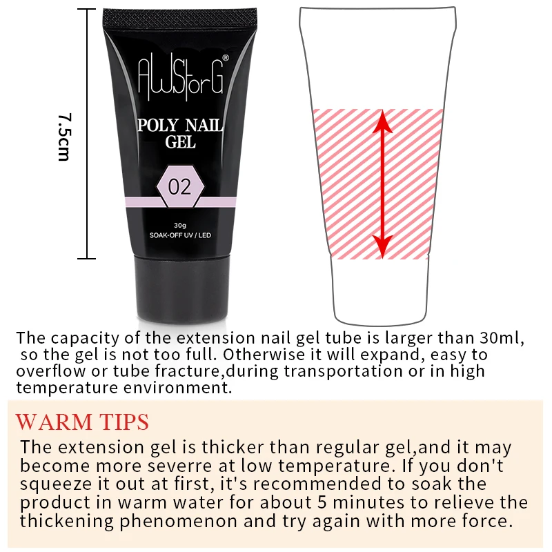 Nail Gel Polish AWStorG 30g Nail Extension Gel Soak Off UV LED Acrylic Crystal White Clear Nude Gel Nail Polish UV Polish