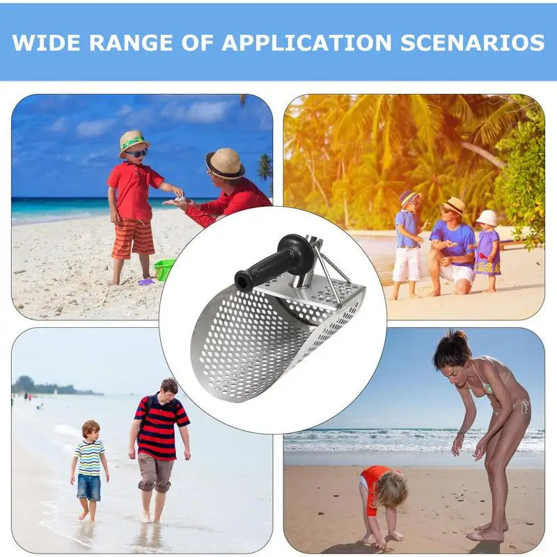 Stainless Steel Beach Sand Scoop Hex Shovel Sanding Sifting Shovel Treasure Detecting Tool Garden Gadgets Metal Detecting Access