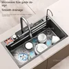 Digital Display 304 Stainless Steel Honeycomb Fly Rain Waterfall Single Sink Multifunctional Household Hand Embossed Washbasin 3