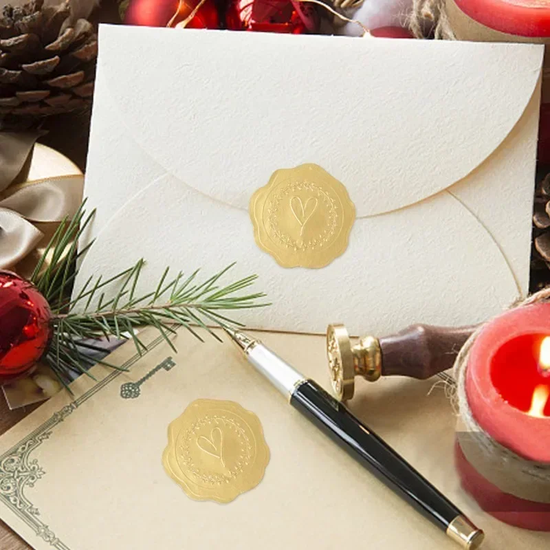Gold Embossed Heart Sticker Thank You Envelope Sealing Sticker 25/100Pcs Wedding Party Invitation Card Christmas Gift Decoration