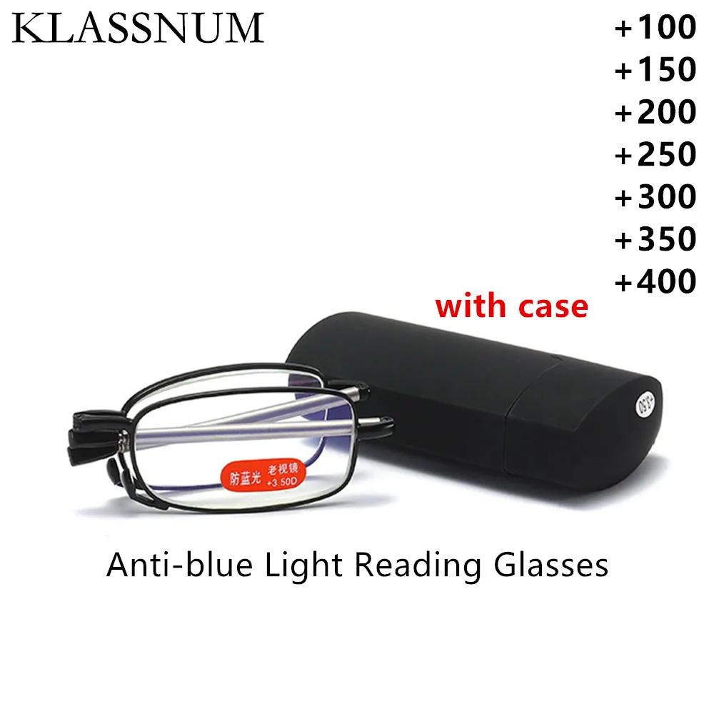 

KLASSNUM Portable Anti Blue Light Folding Reading Glasses With Case Men Women Telescopic Presbyopia Eyeglasses Elderly Glasses