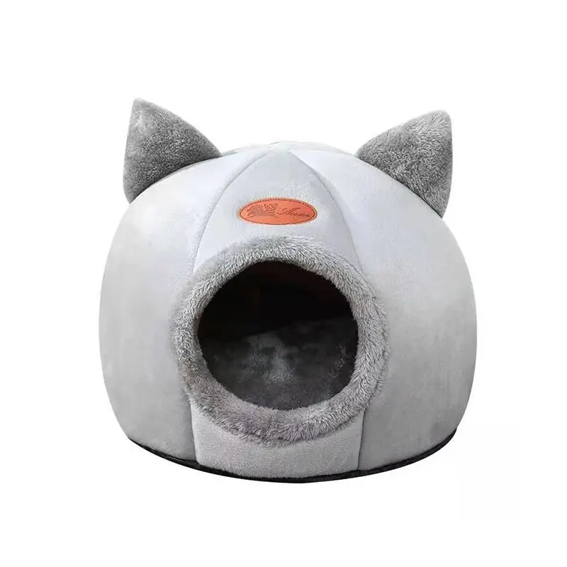 Casa para gatos cálida y bonita con forma de cabeza de gato, cueva para dormir segura, diseño semicerrado antideslizante, nido Universal para gatos para las cuatro estaciones 6