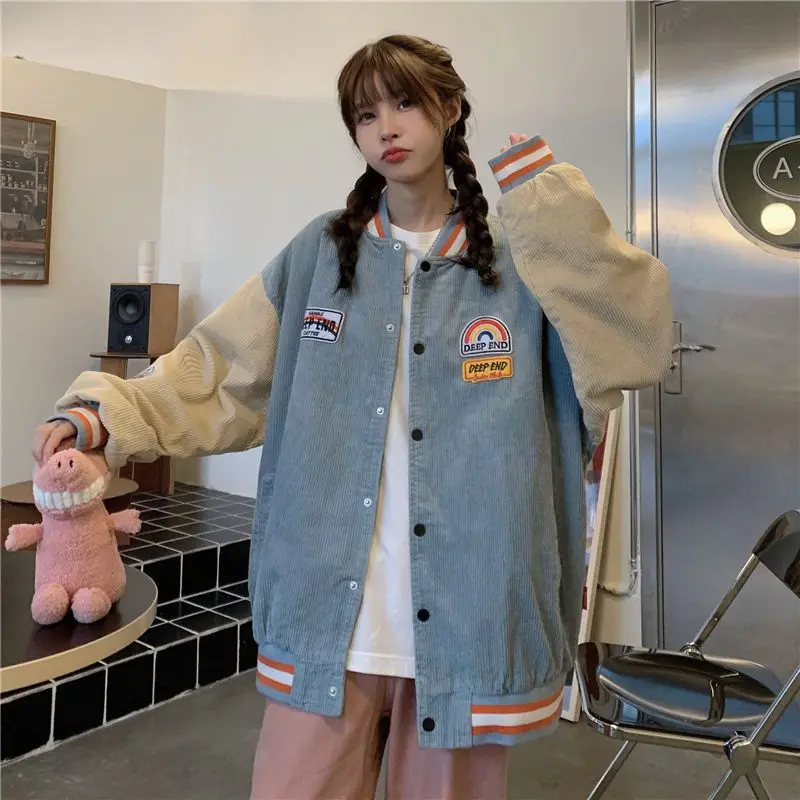 Corduroy Embroidered Baseball Jacket Spring And Autumn Men And Women Couples Retro Harajuku Street Trend Loose Coat