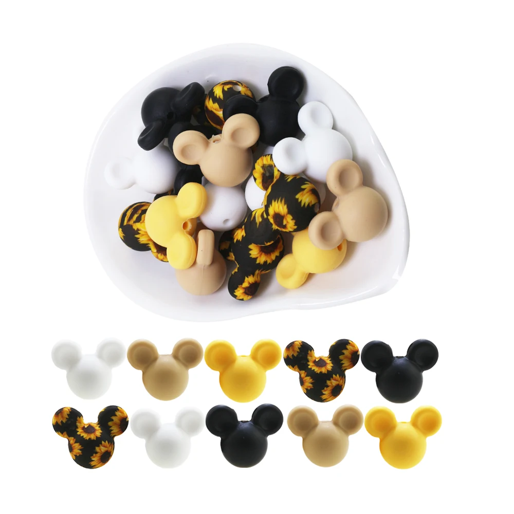 

10 шт./лот силиконовые бусины Леопардовый принт Микки смешанные цвета пищевой класс детская игрушка Прорезыватель мягкая Жевательная Прорезыватель DIY ожерелье жемчужины