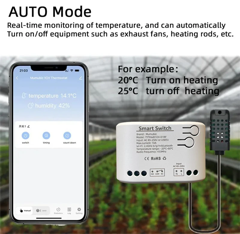 Tuya Smart Life 85~250V WiFi Switch Relay Temperature Humidity Monitoring Thermo