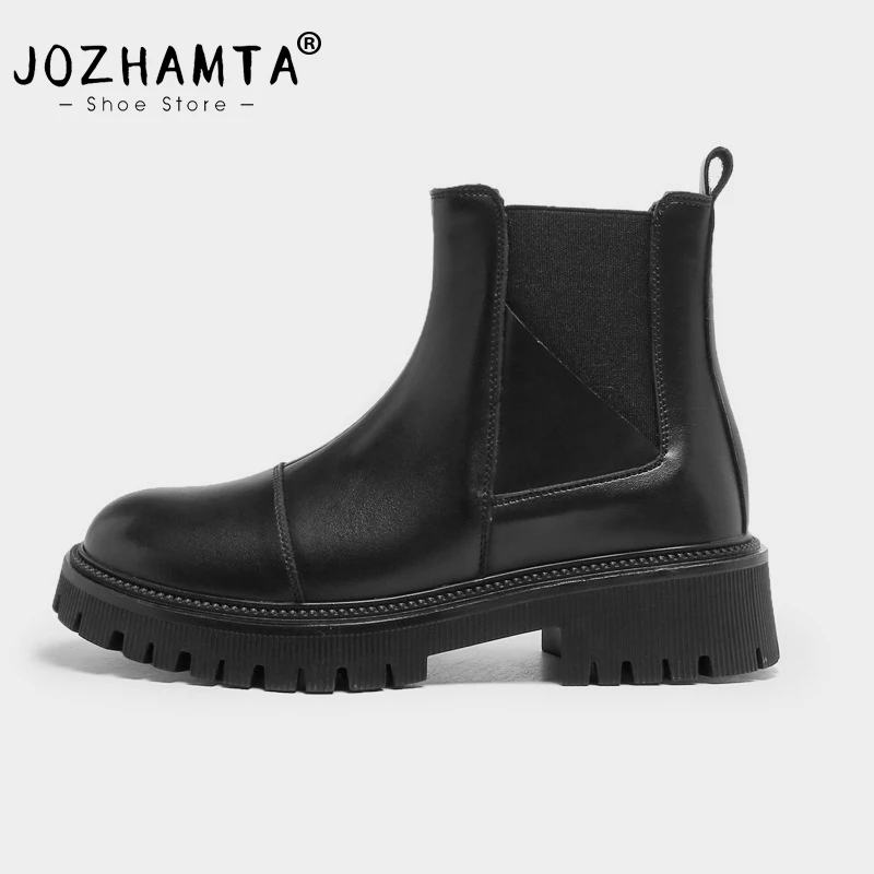 

JOZHAMTA Size 35-40 Women Ankle Boots Winter 2024 Real Leather Elastic Thick Heels Shoes For Women Platform Boots Casual Office