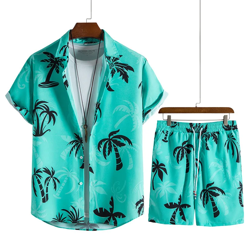 

Summer Beach Style Loose Shirt Casual Shorts Suit Men's Printed Two-piece Set