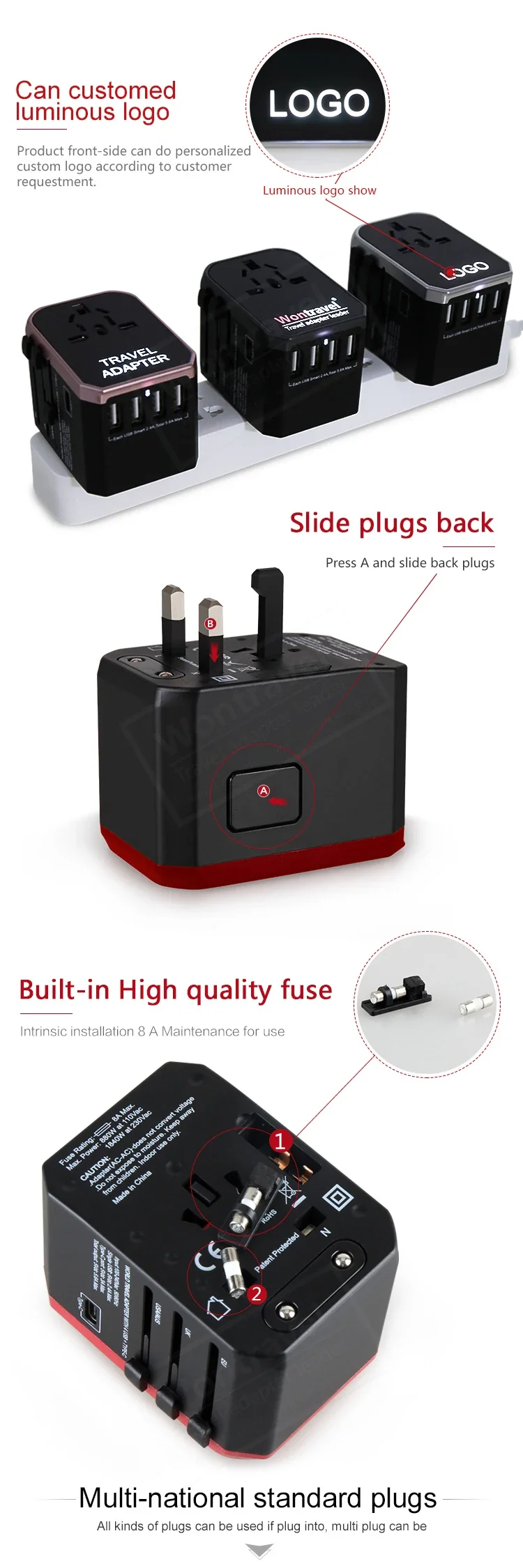 Travel Smart Adapter - International Plug USB Type C Charger for iPhone iPad Android US EU UK AU