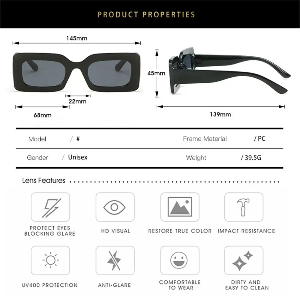 Trendy UV400 Protection Square Frame Narrow Female Shades Sunglasses for Women Ladies Eyewear Rectangle Sunglasses