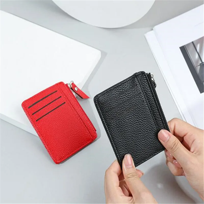 

8 Bits Men and Women ID Card Holder PU Leather Zipper Small Coin Purse Credit Card Case Solid Business Cardholder Mini Wallet