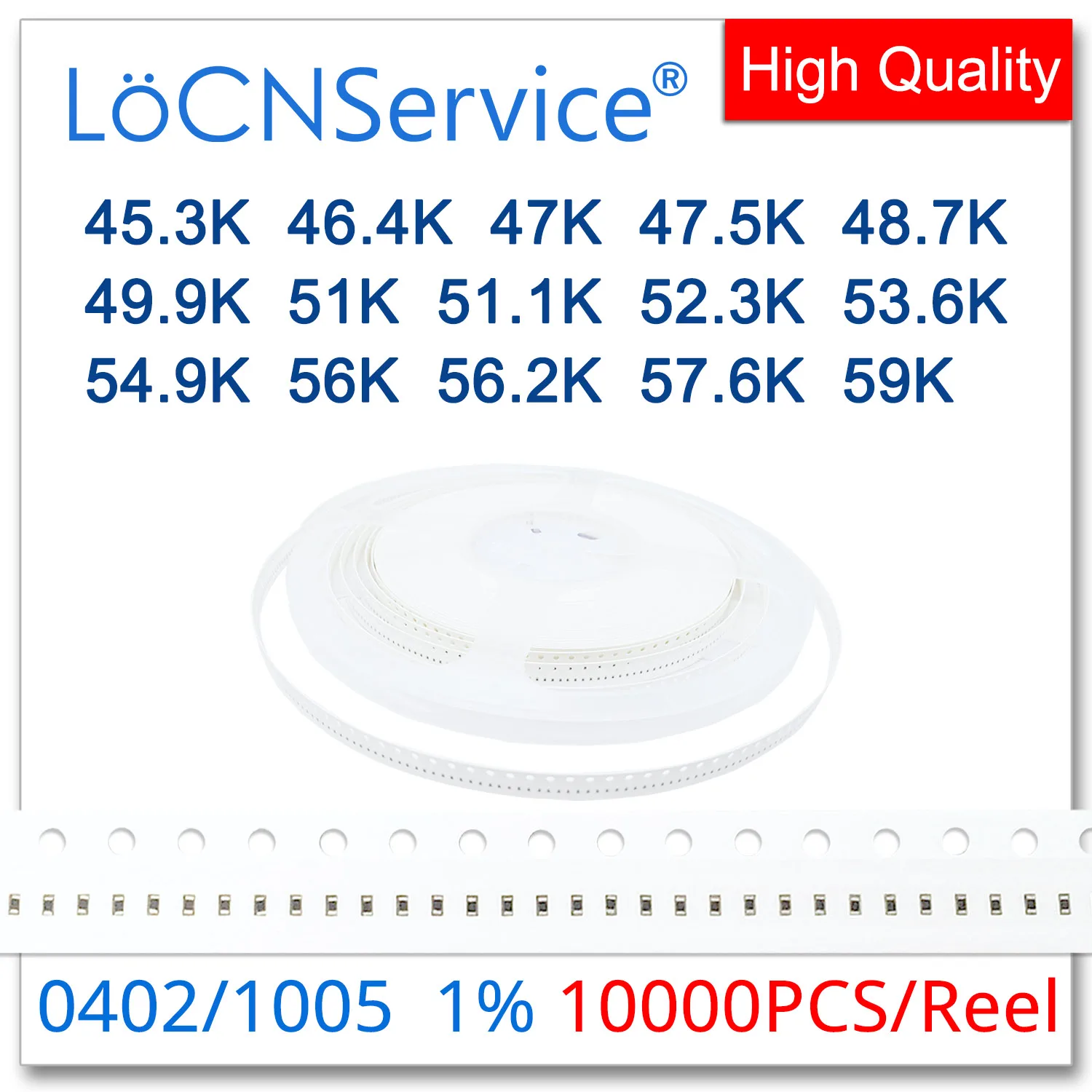 

Резистор LoCNService 0402, 1%, 10000 шт., 45,3 K, 46,4 K, 47K, 47,5 K, 48,7 K, 51K, 49,9 K, 51,1 K, 52,3 K, 56K, 53,6 K, 54,9 K, 59K, 56,2 Ом