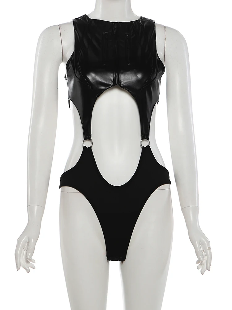 Faux Leather Bodysuit for Women Midnight Music Festival