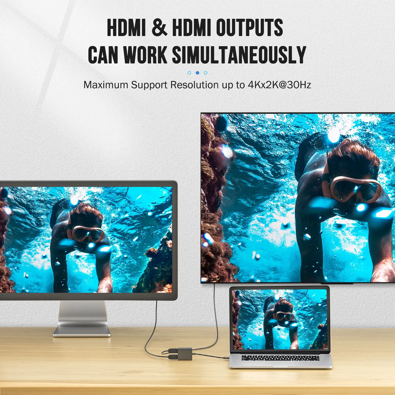 Фото Док-станция Lemorele с 2 портами USB C на два HDMI, 4K, 60 Гц №3