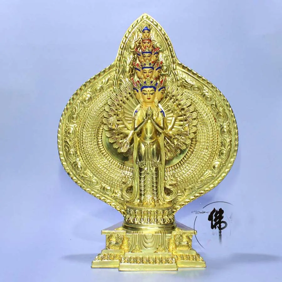 

Large High grade HOME family efficacious Protection Tibet Nepal Buddhism Gilding Thousands Hands Guanyin Buddha copper statue