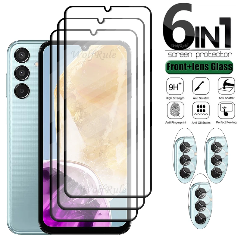 

6-in-1 For Samsung M15 Glass Samsung Galaxy M15 5G Tempered Glass Full Cover Glue 9H Screen Protector Samsung M15 5G Lens Glass