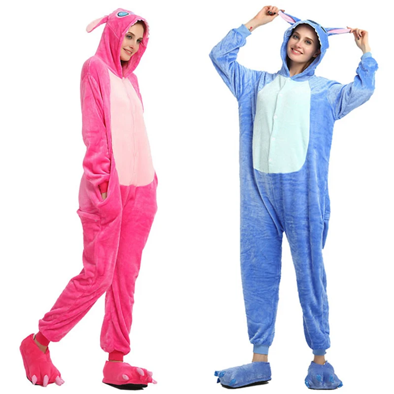 Cosplay Costumes Anime Stitch Cosplay Costume For Adult Lilo Stitch Onesies Pajamas Sleepwear Couple Kigurumi Halloween Costumes For Men Women