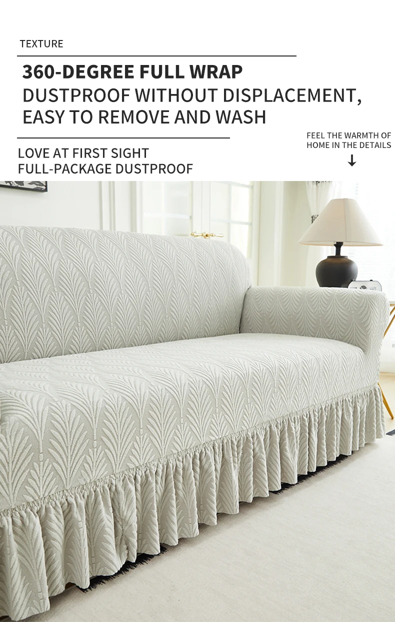 1 PC Jacquard Sofa Cover With Skirt Splash Can Be Easily Removed Couch Cover Protector Of Bench With Armrest Plant Pattern_voghion.com