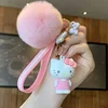 Hello Kitty Sanrio Kuromi Penguin Frog Dog Cat Cute Keychains with Fluffy Rabbit Fur Ball Women Girl Bag Pendant Keyring Gifts 1