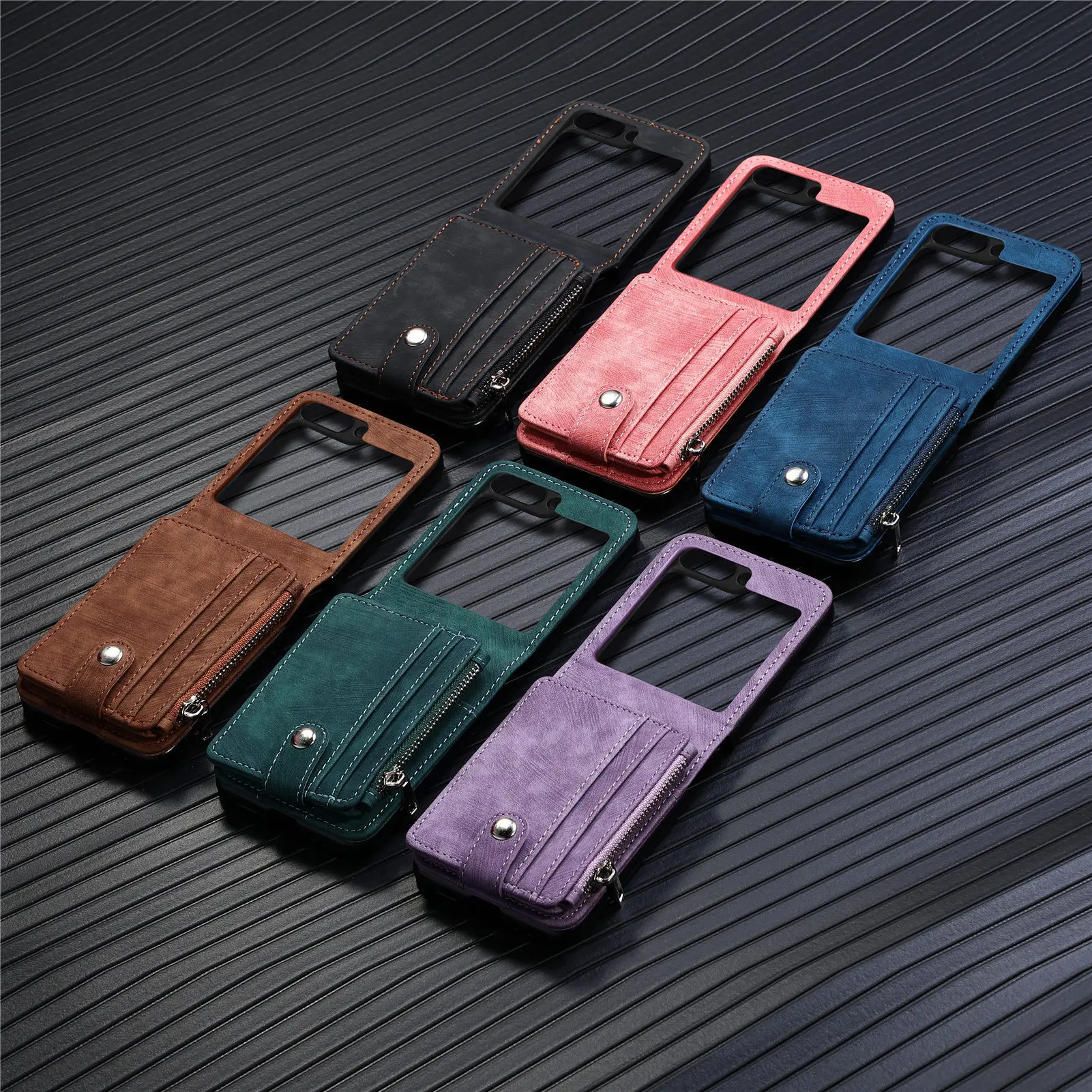 Leather Foldable Wallet Phone Case with Zipper Card Holder