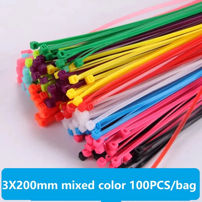 100-Piece Multicolor Self-Locking Nylon Cable Ties