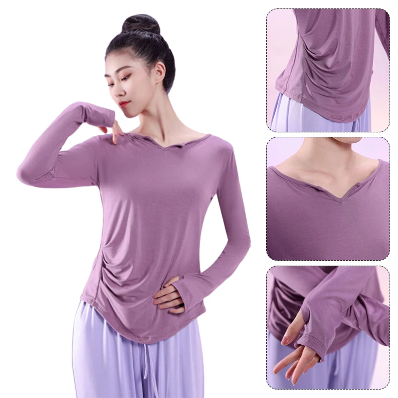 Long Short Sleeve Modern Tops Loose Classical Jazz T-Shits Ballet Yoga Shirts Cotton Sports Tops Practice Dance Clothes