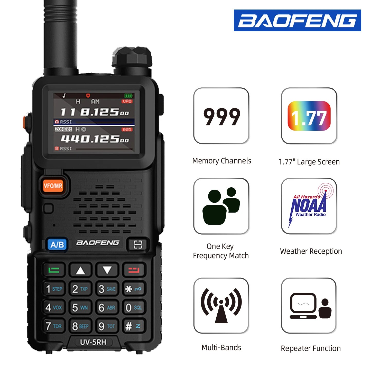  Baofeng UV-5RH Six Band 10 Watt Walkie Talkie 