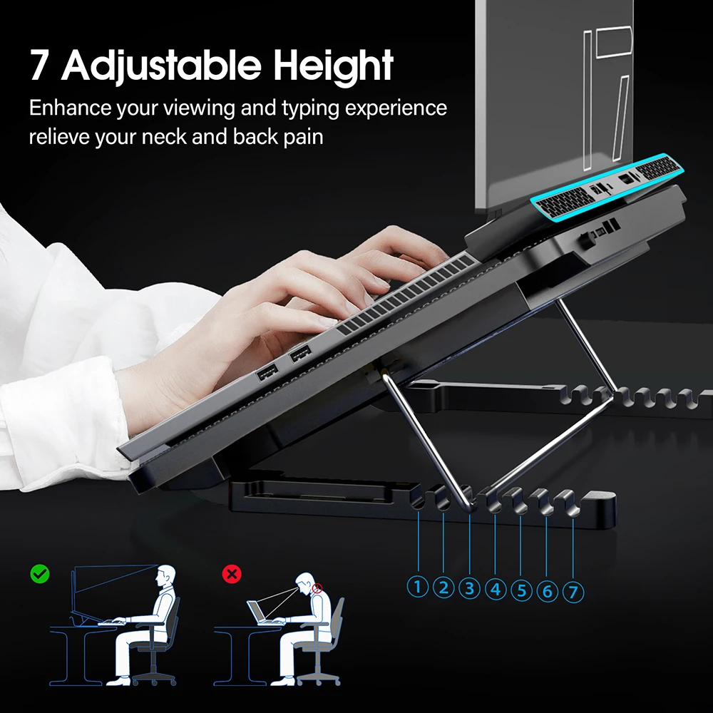 Coolcold-laptop Cooling Pad Ventiladores Silenciosos Altura Velocidade do Vento Refrigerador Ajustável com Suporte para Celular 15.617.3 Polegada - Imagem 3