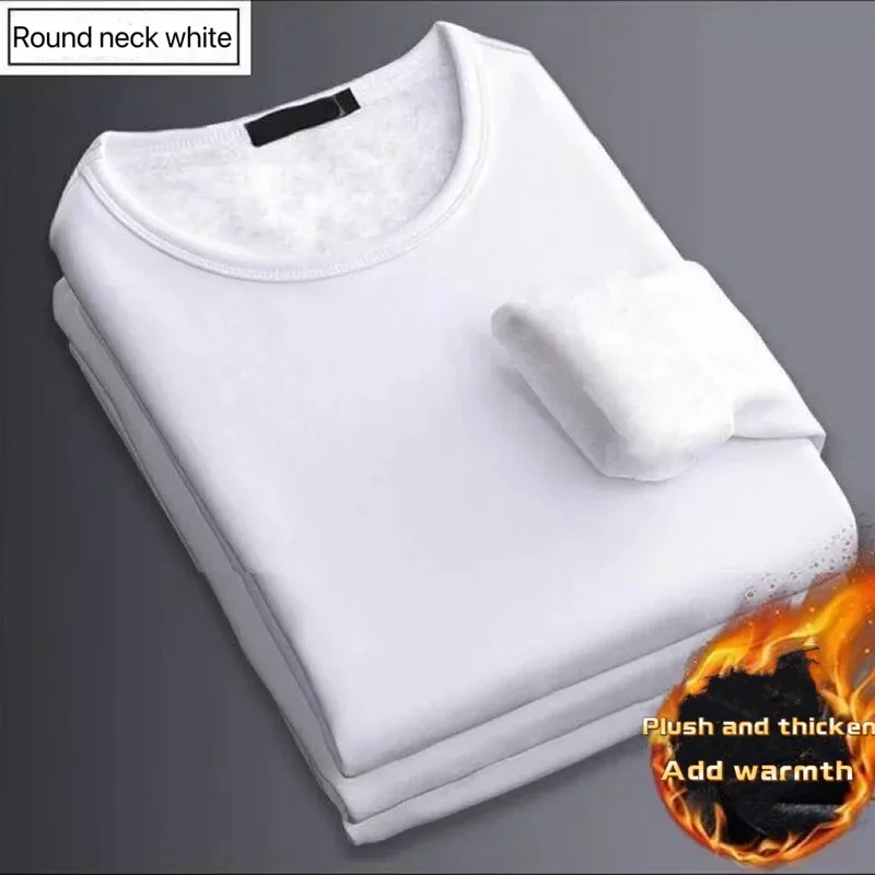 Winter Men's Thickening Velvet Warm Tops Men's Winter Long-sleeved Thermal Underwer Male Round Neck Fashion T-shirt M-5XL