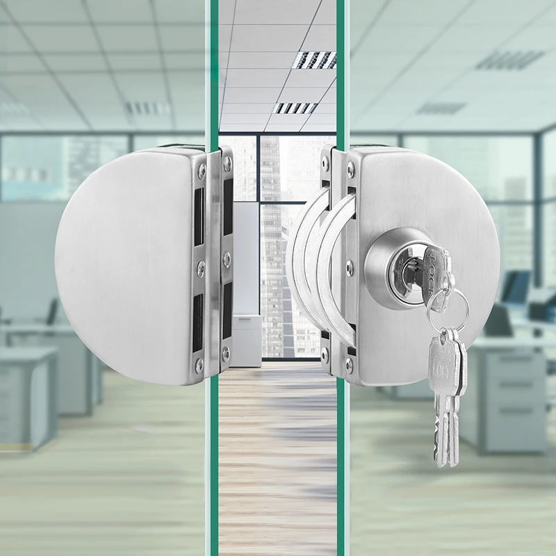 Stainless Steel Entry Gate 10-12mm Glass Door Lock Locks W Key Swing and Sliding Door Round Design 4 Kinds