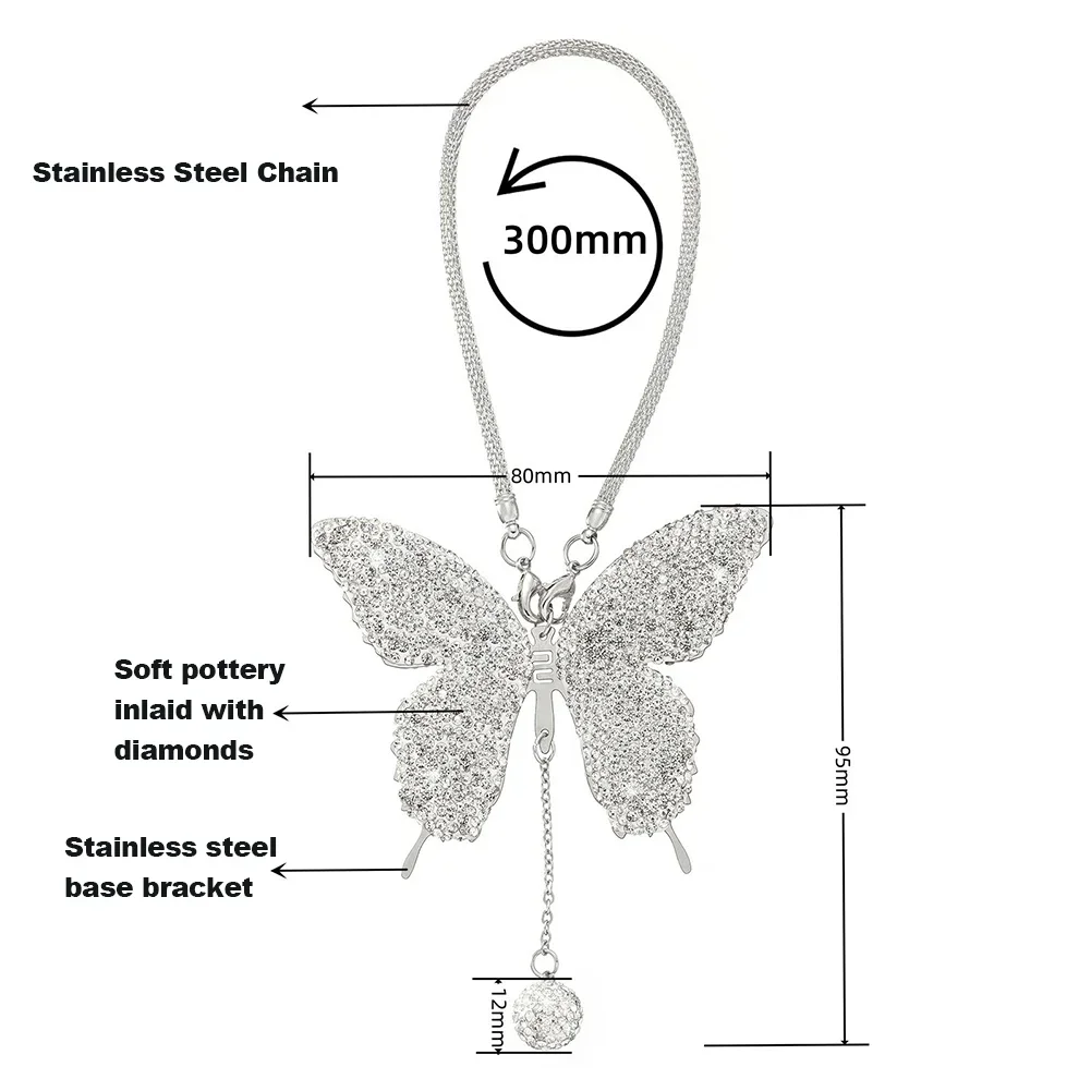Bling Butterfly Pendant Car Rearview Mirror Hangings Charms Bag Pendant Women Girl Gift Ornaments Auto Interior Decoration