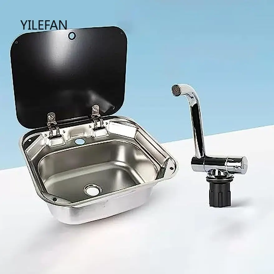 Stainless Steel Kitchen Sink with Folding Lid, Single Bowl, Sink for RV Caravan Camper Boating Bar,Drop-in