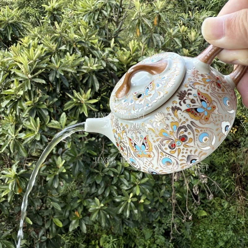 250ml Dunhuang Butterfly Stone Scoop Pot Opening Ru Kiln Ceramics Can Nourish Tea Sets Household Chinese Kung Fu Tea Pot