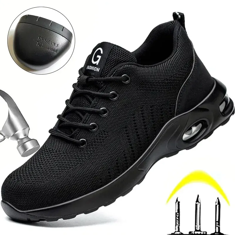 Air Cushion Working Shoes For Men Anti-Smashing Steel Toe Puncture Proof Construction Safety Shoes Sneakers Male Footwear