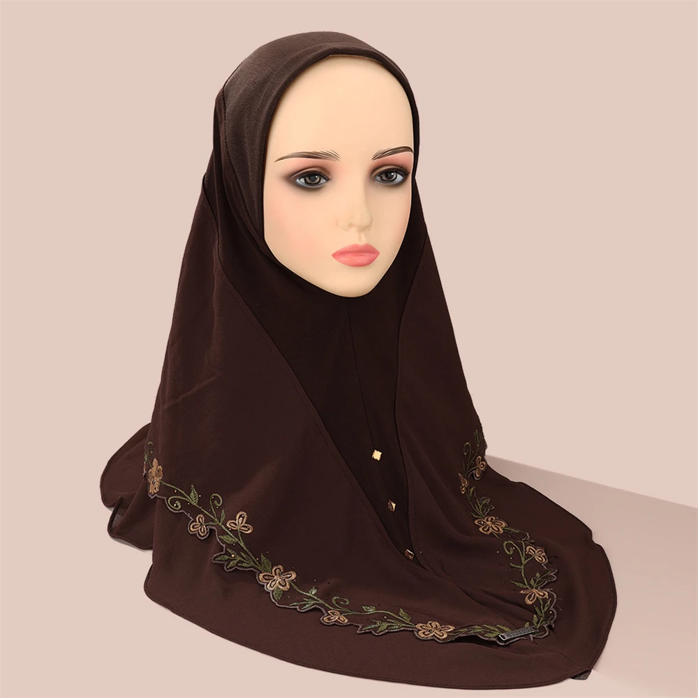 

Muslim Women Instant Hijab Flower Embroidery Turban One Piece Amira Pull On Ready Wear Scarf Islam Prayer Khimar Headwrap Shawls
