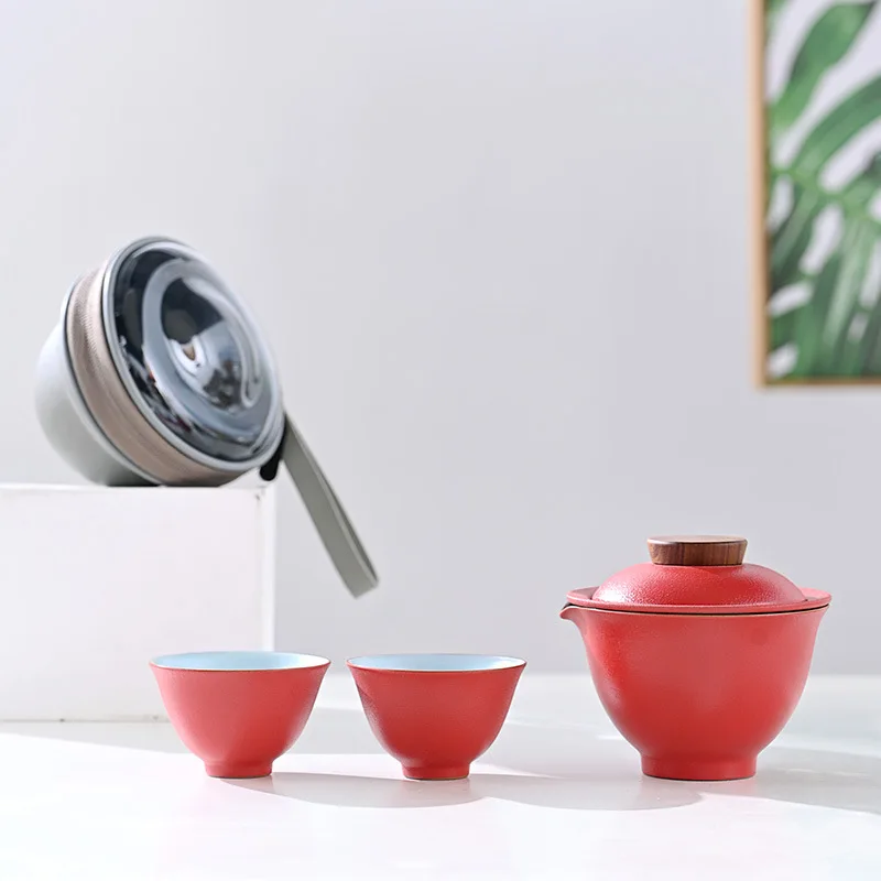 

Portable Chinese tea set, home outdoor conference, one pot and two cups with travel storage box, available in four colors