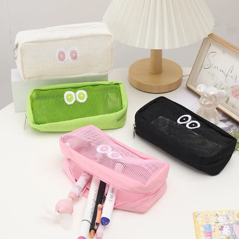 

Cute Big Eyes Pencil Case Make Up Case Mesh Cosmetic Bag Large Capacity Stationery Pouch Storage Bag with Zipper Stationery Bags