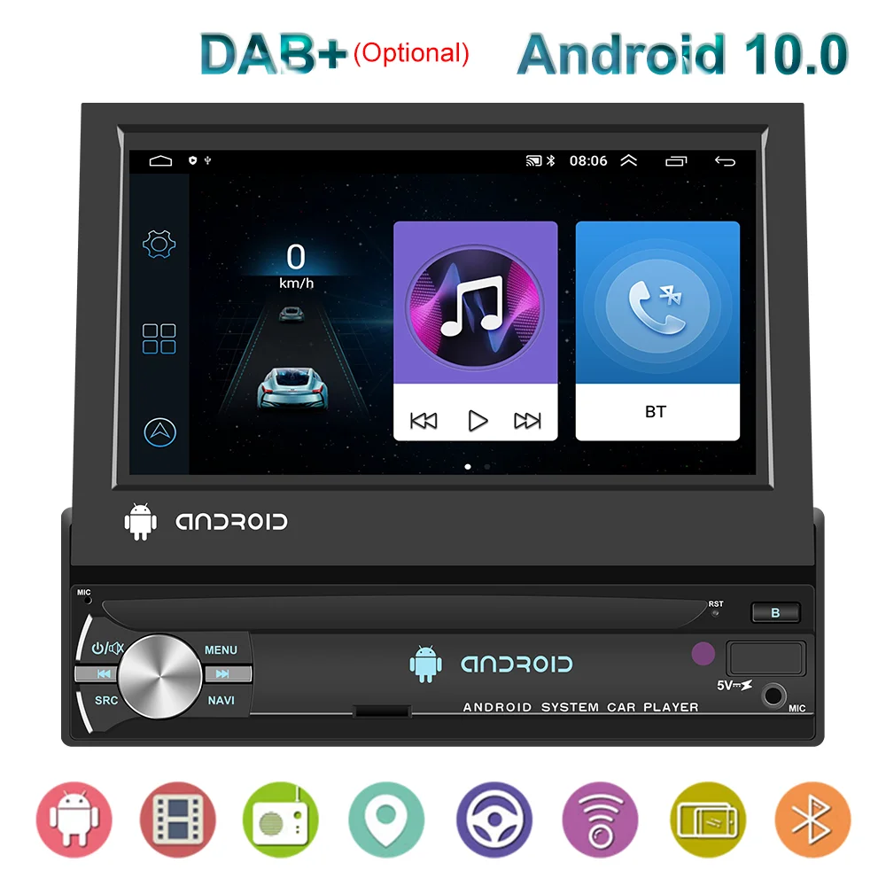 Hikity 1 Din Car Radio Android10 7" Retractable Screen Multimedia Video Player For Nissan Toyota Lada Kia Suzuki Car Audio best buy car audio