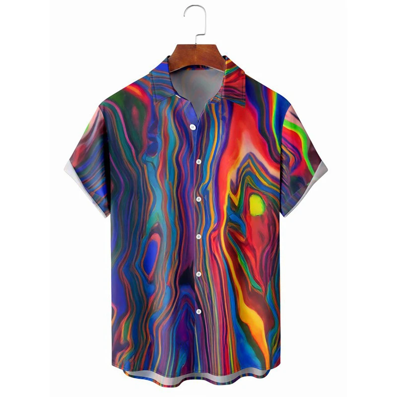 thumbnail image 1 of Camisa con estampado de líneas degradadas de verano para hombre, camisas de playa hawaianas de verano para fiestas, ropa de calle con solapa de gran tamaño para hombre, 1 of 4