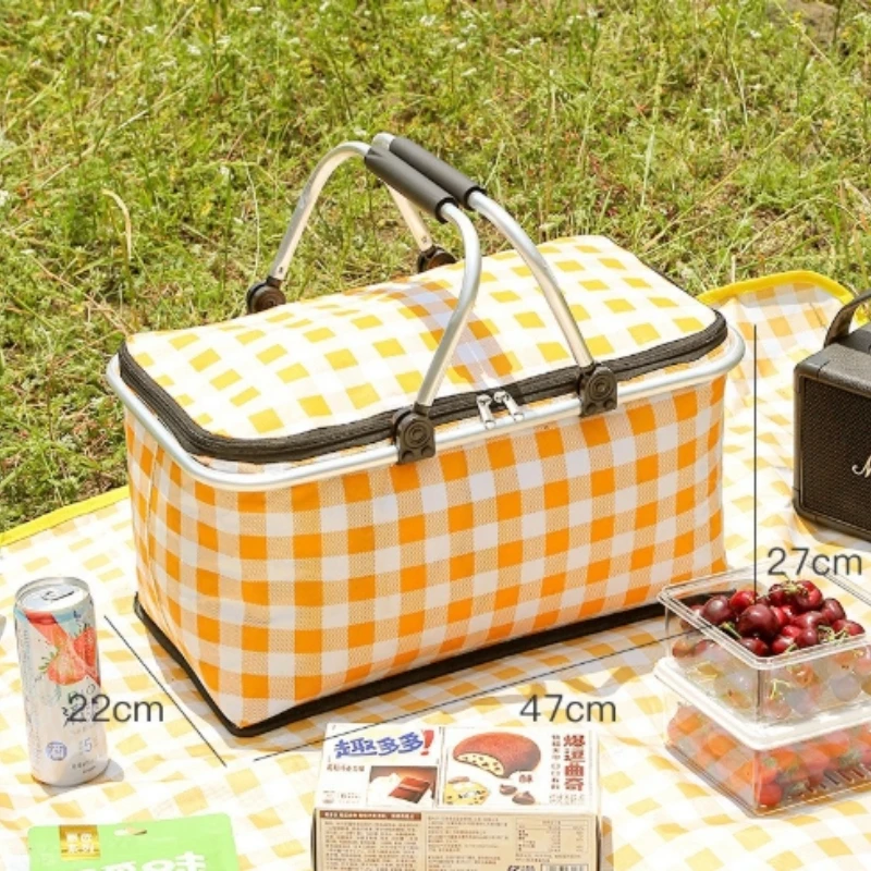 1pc Folding Picnic Basket Outdoor Camping Insulation Bag Handheld Aluminum Foil Bag Suitable for Barbecue Camping Travel