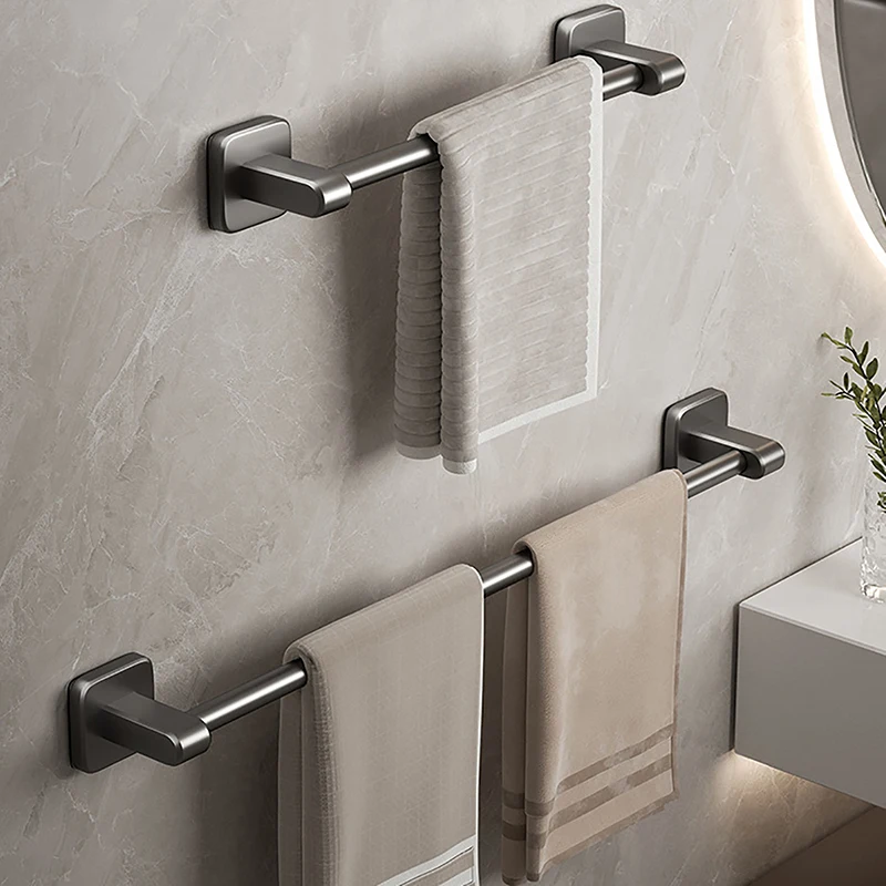 1PC Towel Holder Space Aluminum No Drilling Bathroom Organizers Self-adhesive Towel Bar Bathroom Shelves Kitchen Storage Rack