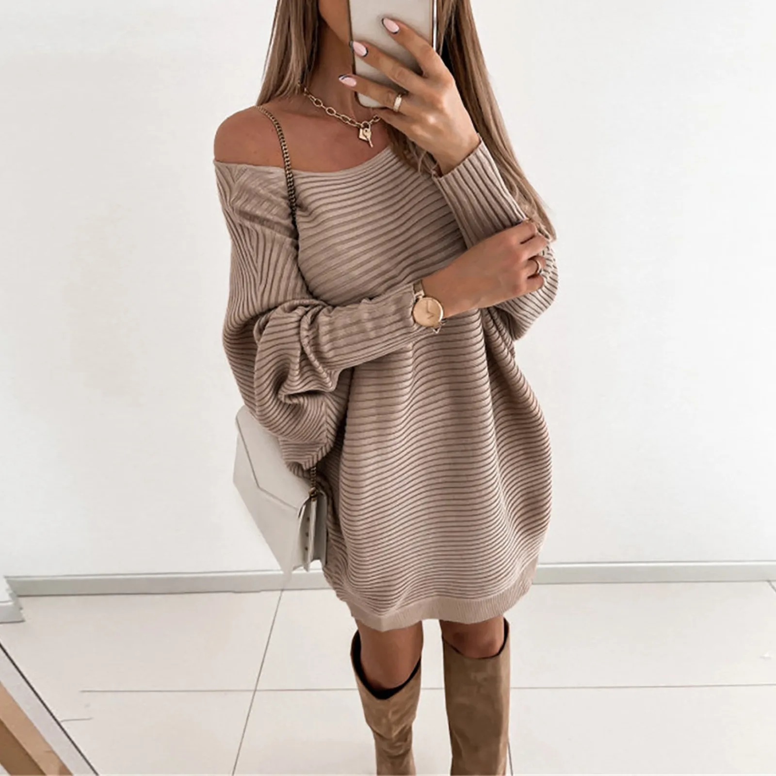 

Women'S Long Sweatshirt Dress Knit Crewneck Pullover Casual Long Sleeve Mini Sweater Dress Autumn Winter Womens Loose Dresses