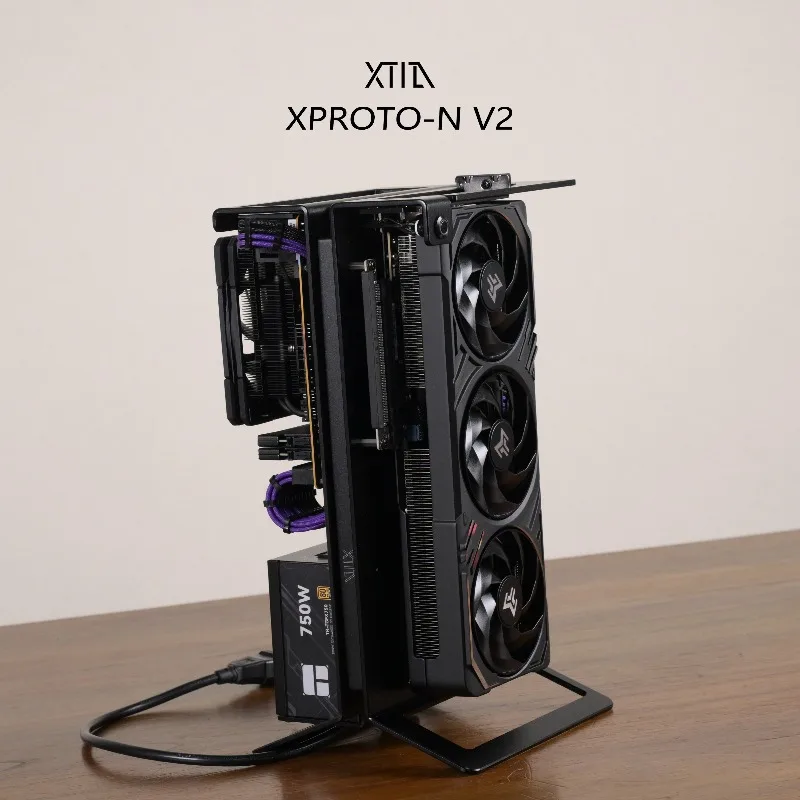 풀 GPU 오픈 프레임 섀시, 4mm CNC 알루미늄, ATX/SFX PSU, 히든 핸들 및 버터플라이 디자인, XTIA XPROTO-N V2
