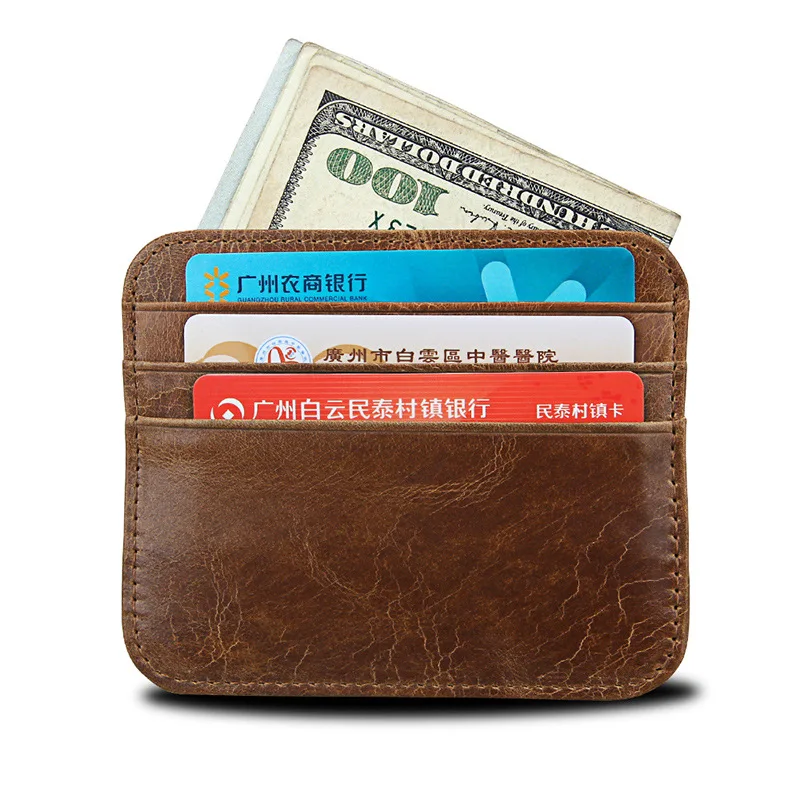 

Genuine Leather Card Holder Slim ID Credit Card Case Coin Pouch Bag Wallet Women Men Crazy Horse Leather Thin Bank Card Wallet