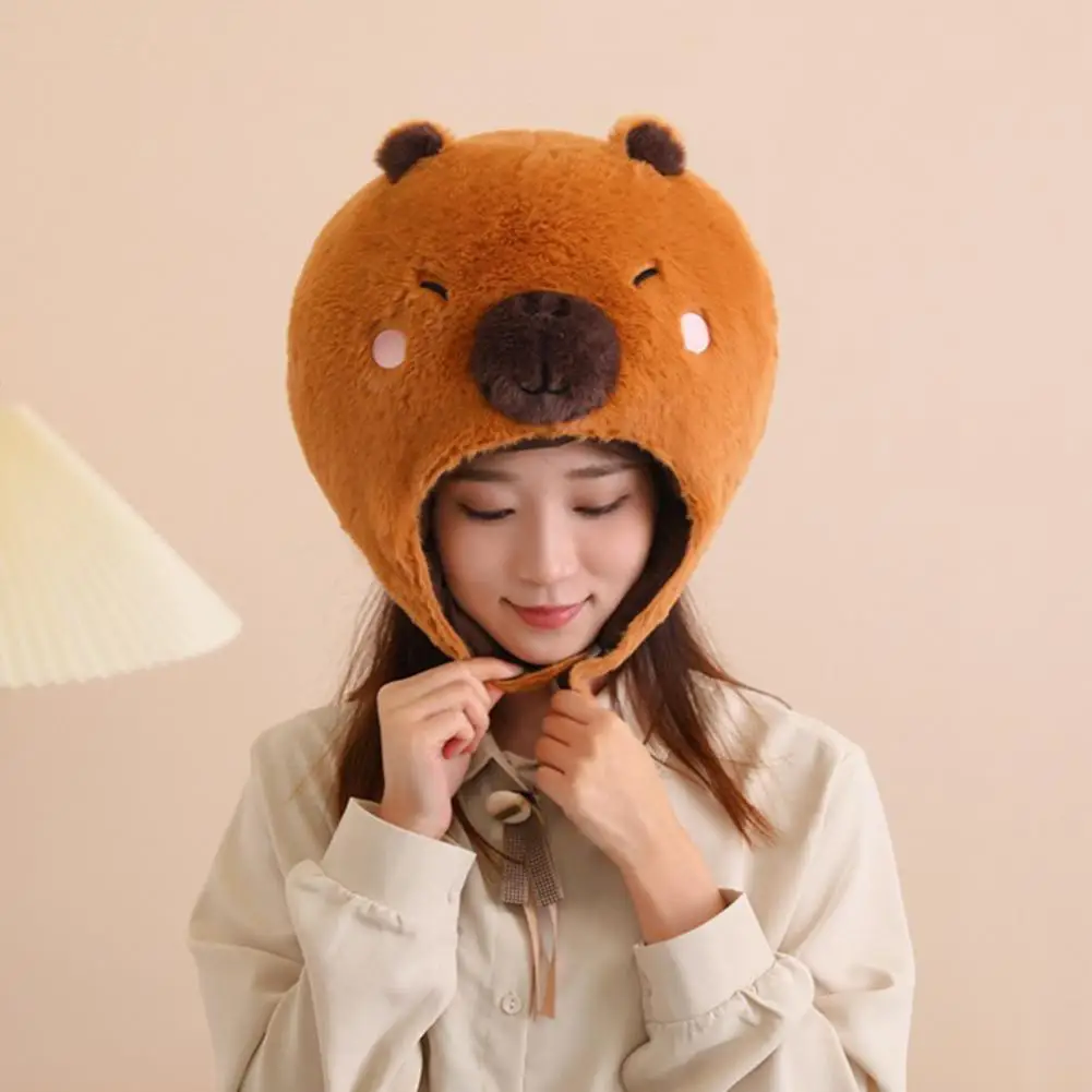Cartoon Plush Hat Plush Hat Ultra-soft Capybara for Winter Windproof Beanie for Cosplay Dress Up Cute Costume