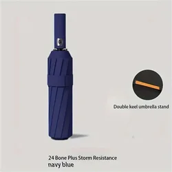Deluxe Black 12 - Rib Automatic Folding Umbrella - UV Resistant & Durable - 12K (Navy Blue)