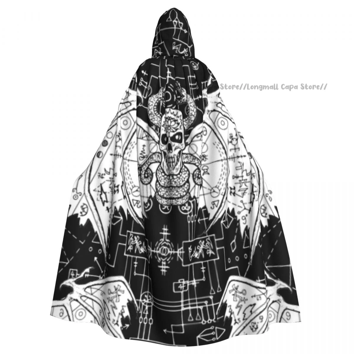 

Adult Vampire Cape Hooded Robe Demon And Mystic Symbols Halloween Cloak Full Length Cosplay