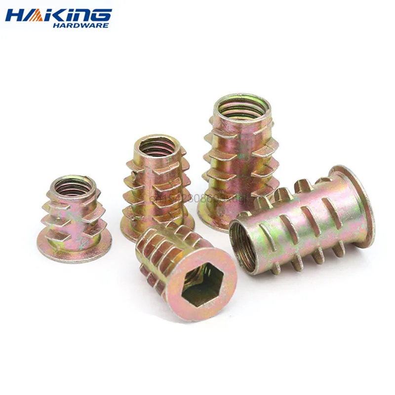 Insert Nut 10/20/50Pcs M4 M5 M6 M8 M10 Zinc Alloy Thread For Wood Flanged Hex Drive Head Furniture