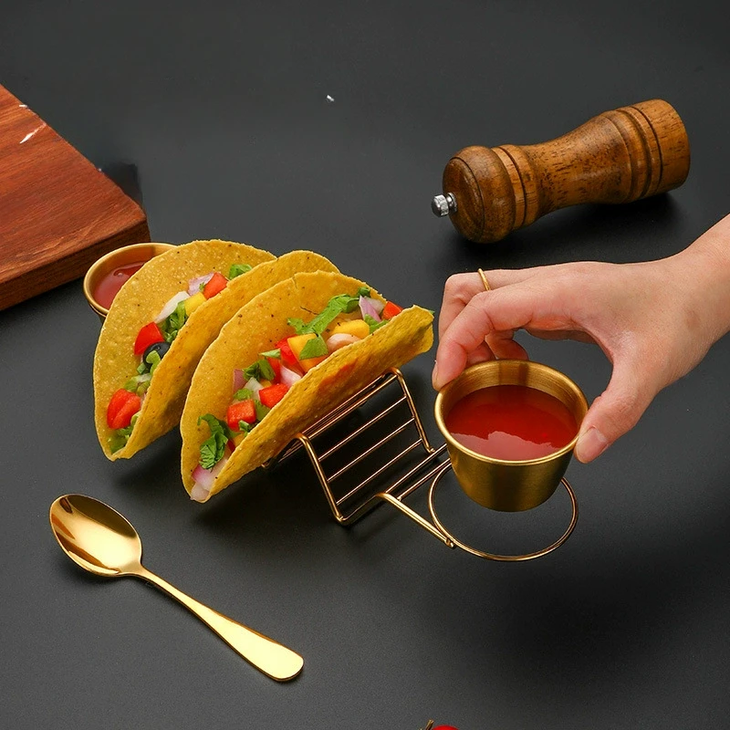 Taco Stand with Spoon Salad Cup Stainless Steel Taco Holder Set Rustproof Rack Set Burritos Tortilla Racks Kitchen Tools